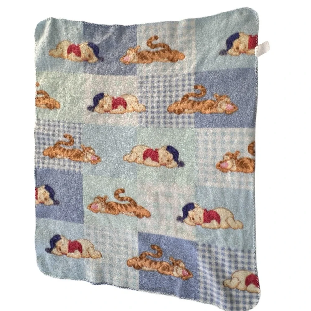 2 Vtg 1995 Disney Winnie The Pooh Baby Crib‎ Blanket Nursery Quilt Fleece USA